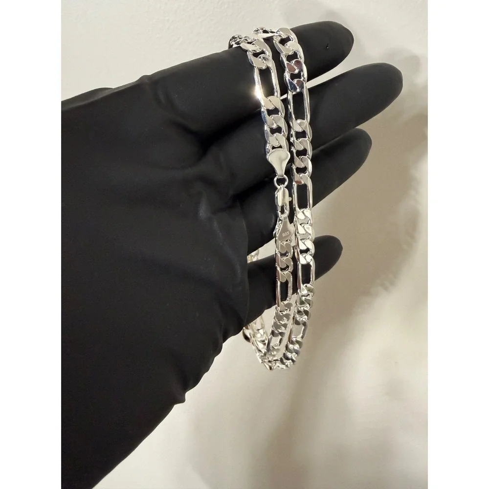 figaro chain necklace silver filled stamped 24 inch 7.5mm lobster clasp
